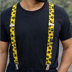 Novelty Print Suspenders Adult Costume Cosplay Halloween Skull Bones Yellow OS‎